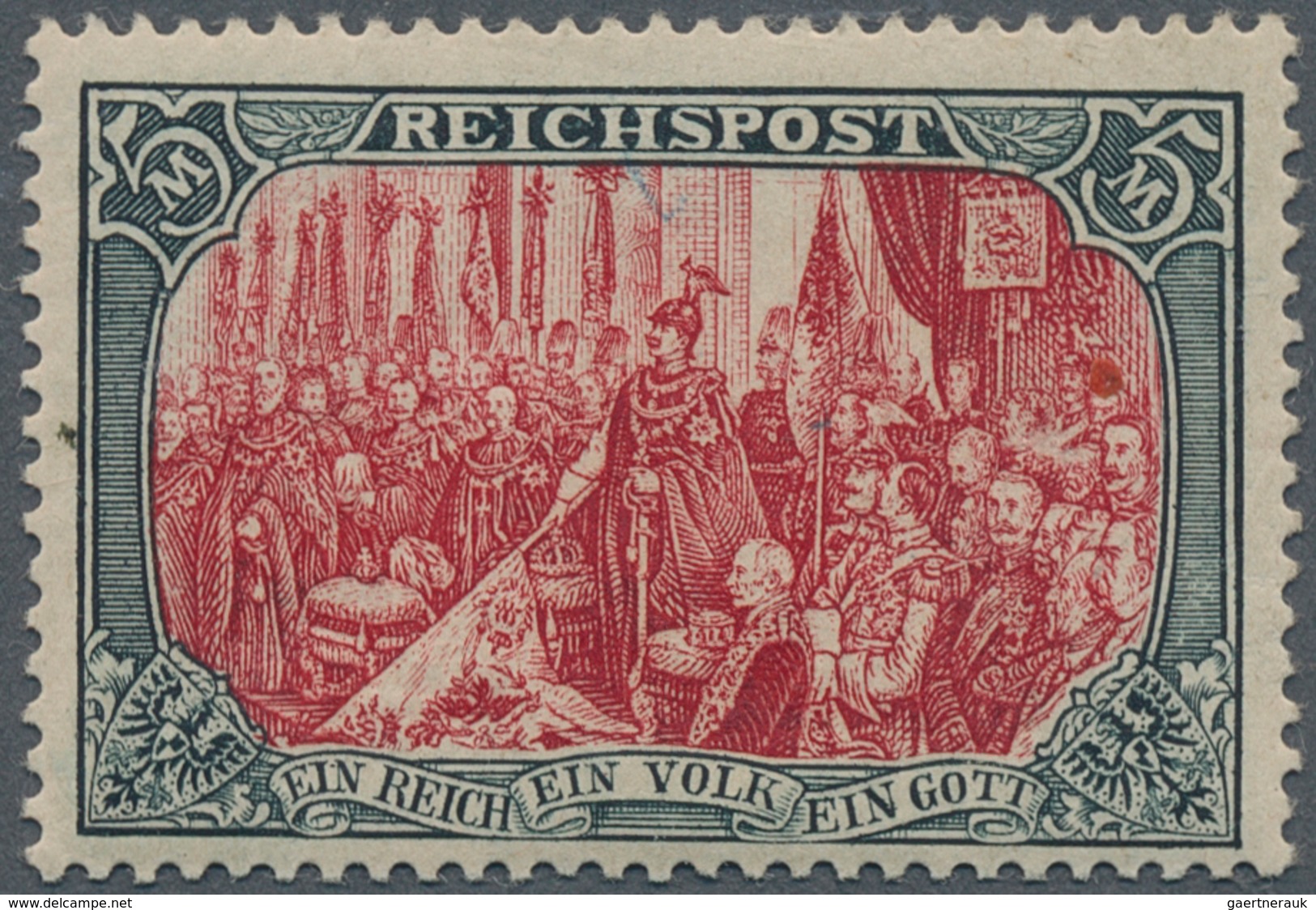 Deutsches Reich - Germania: 1900, 5 M Reichspost Grünschwarz/bräunlichkarmin, Type II, Postfrischer - Ungebraucht