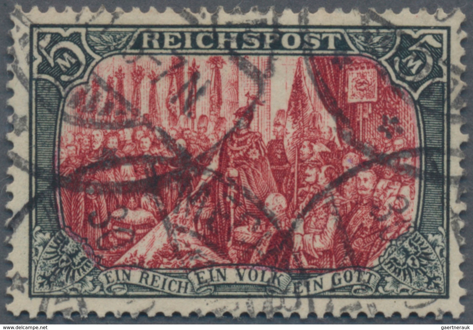 Deutsches Reich - Germania: 1900, Freimarke 5,-M. REICHSPOST Grünschwarz/bräunlichkarmin, In Type II - Unused Stamps