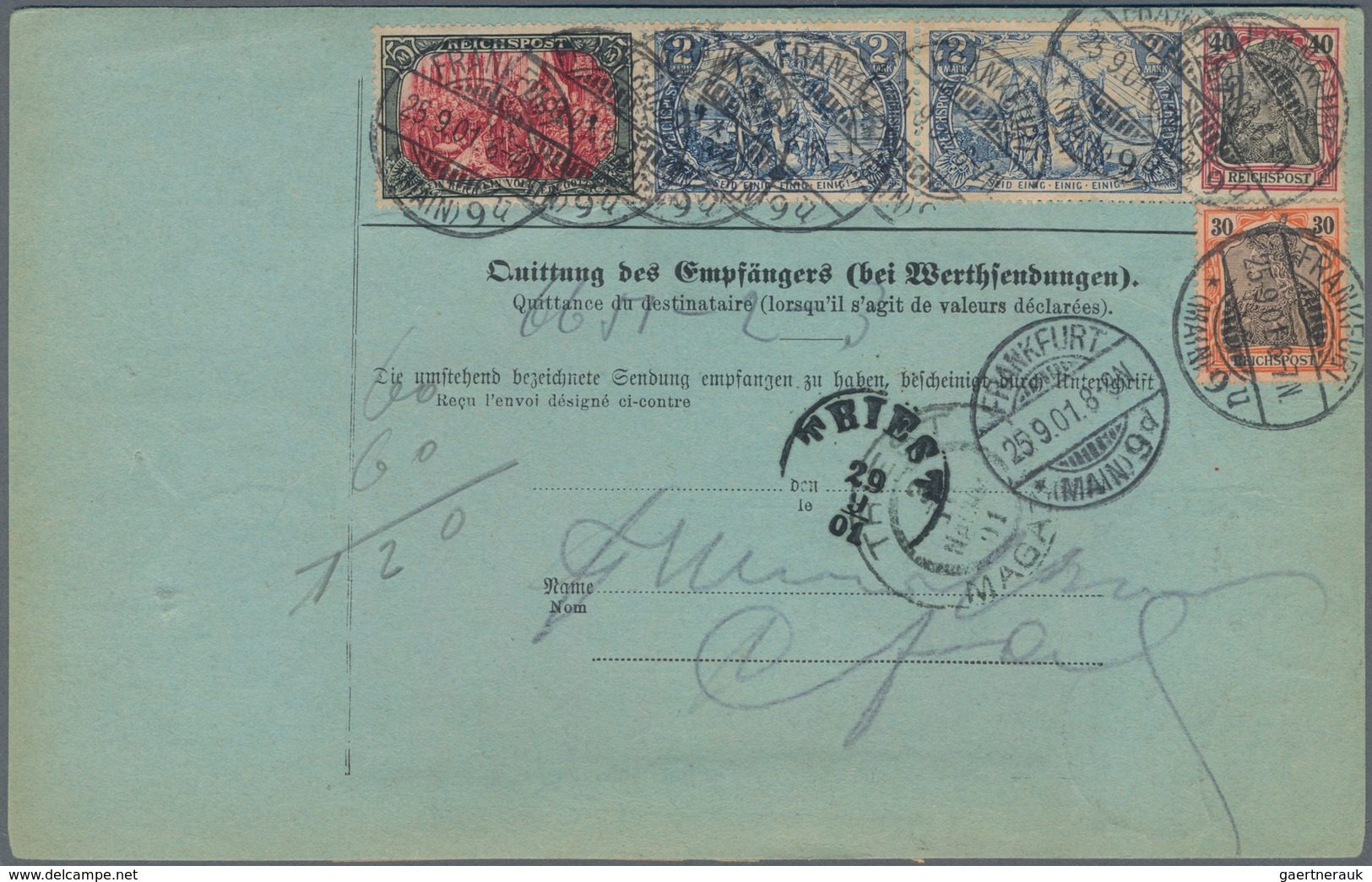 Deutsches Reich - Germania: 1900, 5 M Grünschwarz/bräunlichkarmin "Reichspost", Type I, Mit Nachmalu - Ungebraucht