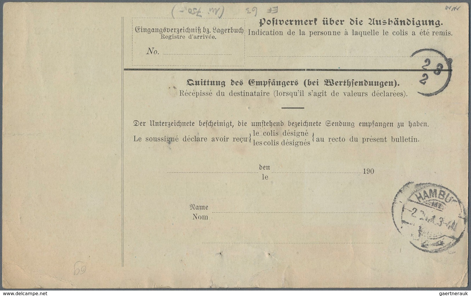 Deutsches Reich - Germania: 1901, Paketkarte Mit EF 1MK Reichspostamt Berlin Von Rathenow über Hambu - Neufs