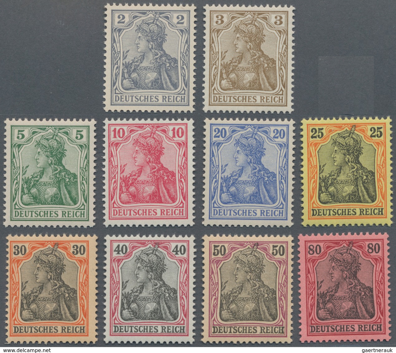 Deutsches Reich - Germania: 1902, 2-80 Pfg. Germania, 3 Und 20 Pfg. In Farbe A, 5 Pfg. In Farbe B, P - Neufs