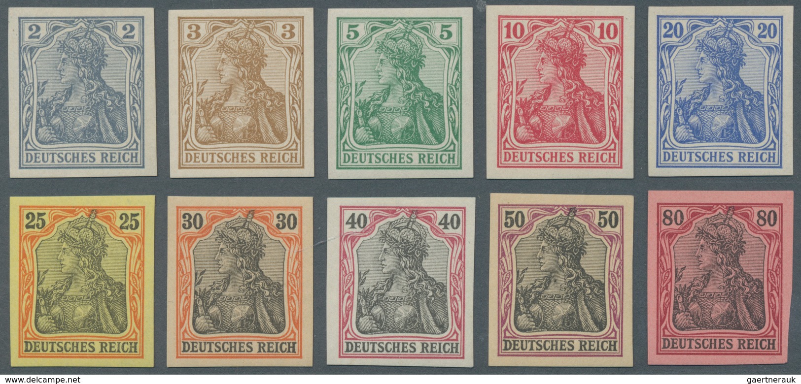 Deutsches Reich - Germania: 1902, 2-80 Pfg. Germania "ungezähnt", 3 Und 5 Pfg. In Farbe B, 20 Pfg. I - Unused Stamps