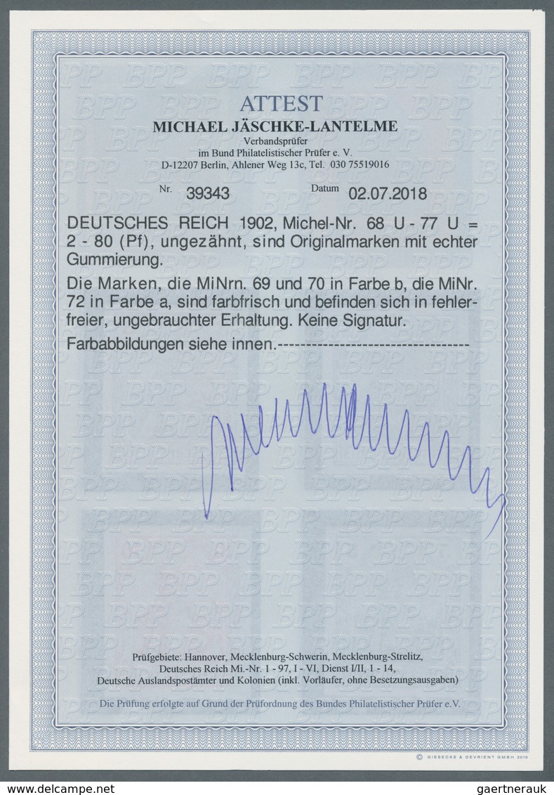 Deutsches Reich - Germania: 1902, 2-80 Pfg. Germania "ungezähnt", 3 Und 5 Pfg. In Farbe B, 20 Pfg. I - Neufs