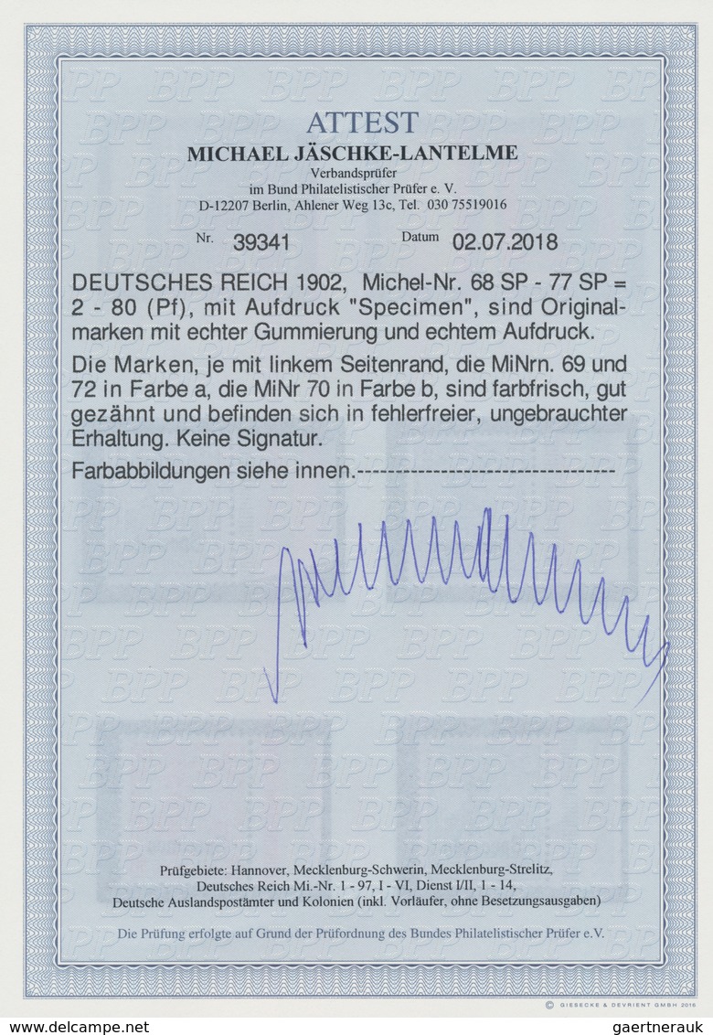 Deutsches Reich - Germania: 1902, 2-80 Pfg. Germania Mit Aufdruck "Specimen", 3 Und 20 Pfg. In Farbe - Unused Stamps