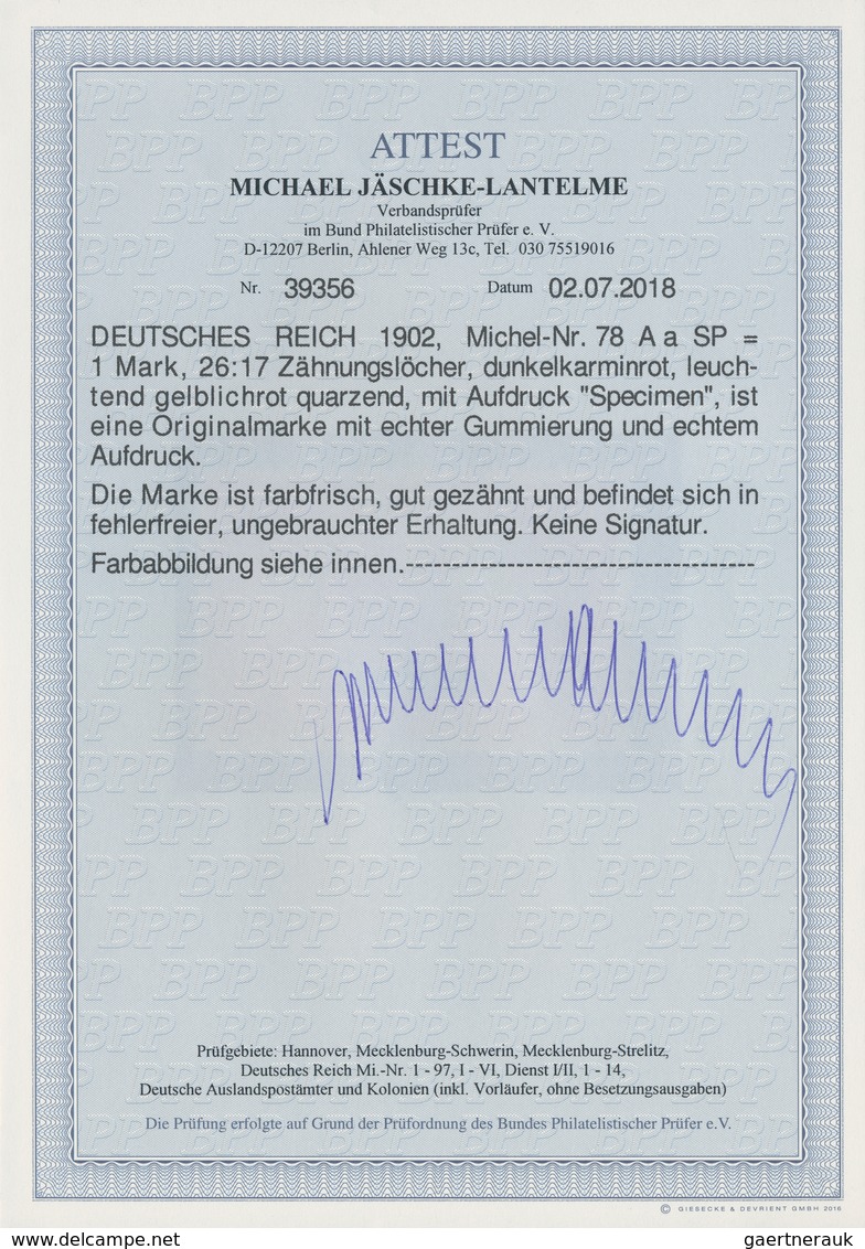 Deutsches Reich - Germania: 1902, 1 M. Reichspostamt Dunkelkarminrot Mit 26:17 Zähnungslöchern, Aufd - Neufs