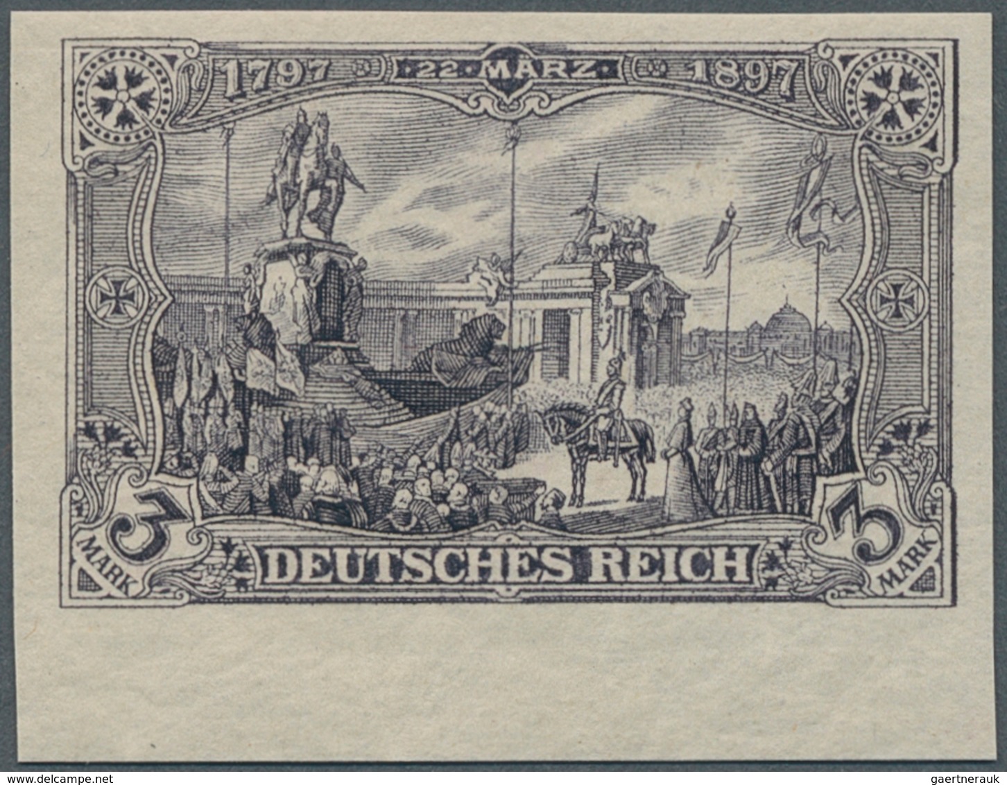 Deutsches Reich - Germania: 1902, 3 M. Enthüllung Des Denkmals "ungezähnt" Mit Einem Teil Des Unterr - Ungebraucht