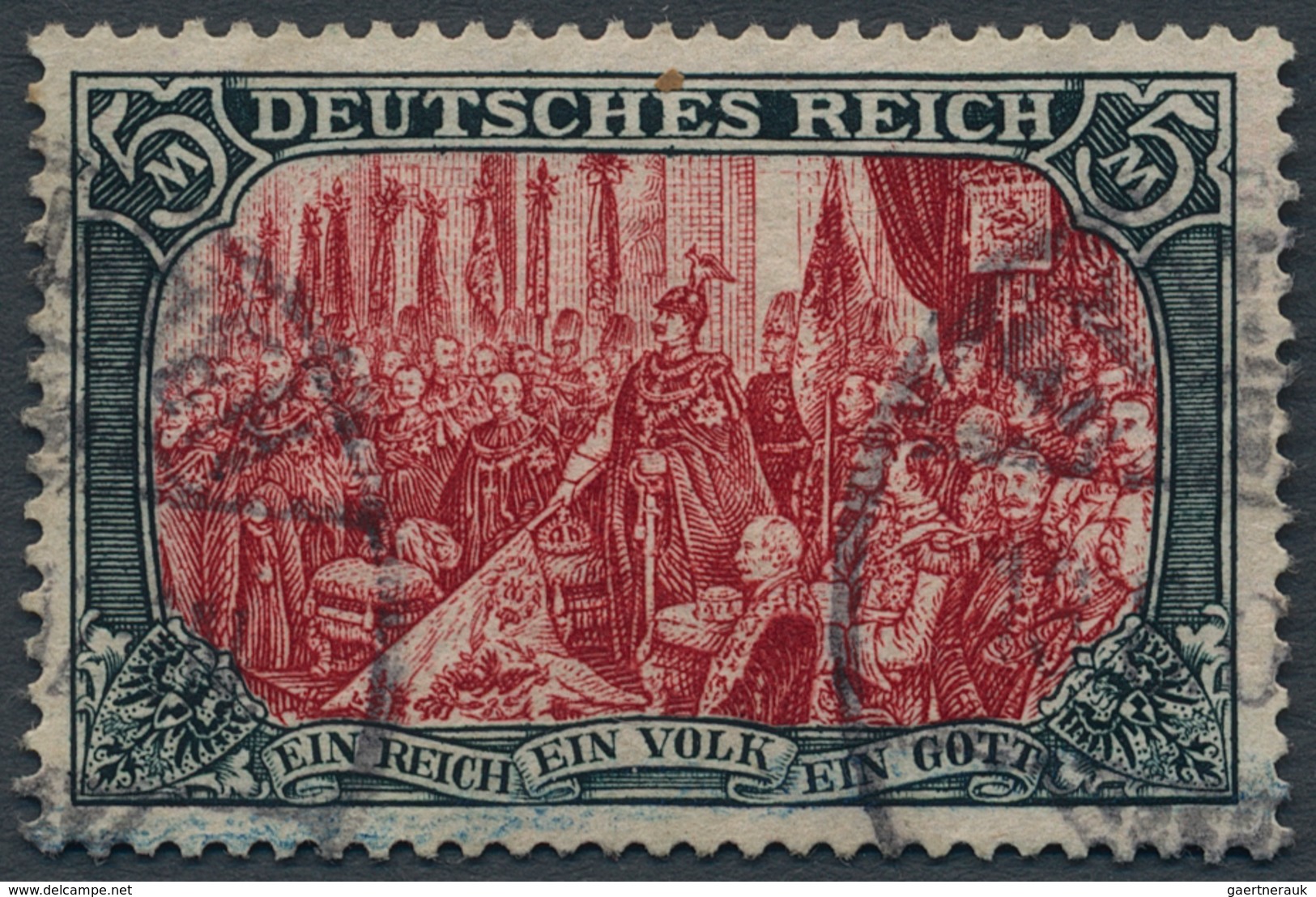 Deutsches Reich - Germania: 1902, 5 Mark Germania Querformat 26:17 Zähnungslöcher, Gestempelt, Doppe - Unused Stamps