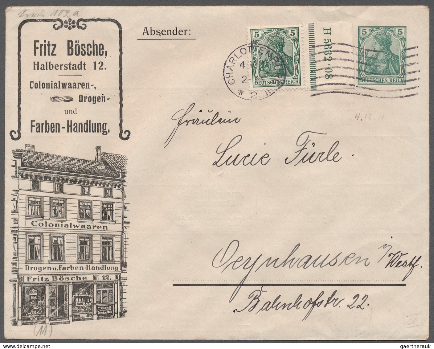 Deutsches Reich - Germania: 1911, 5 Pfg. Germania Mit Rechtem Rand Und HAN „5632.08” Als Zufrankatur - Unused Stamps