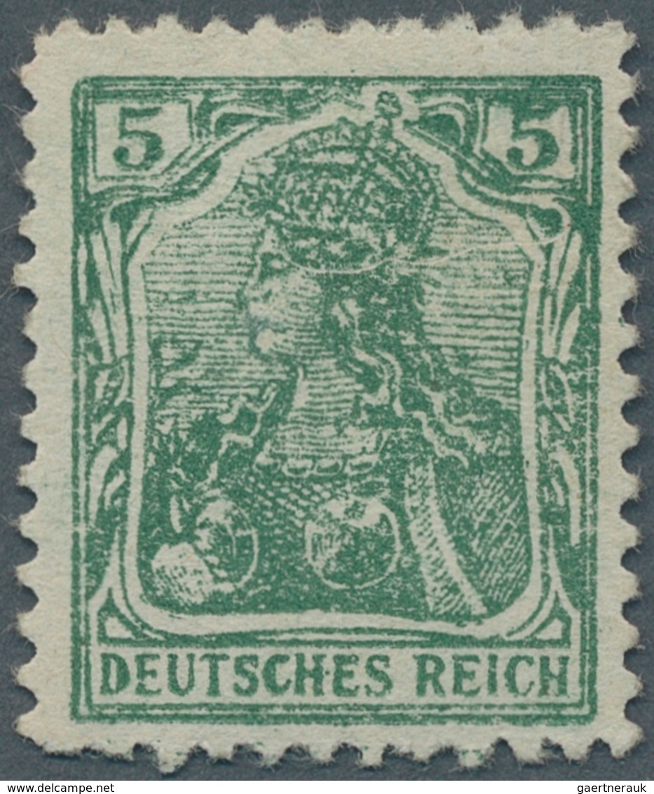 Deutsches Reich - Germania: 1915, 5 Pfg. Dunkelopalgrün, Roher Steindruck, Ohne Wz., Linienzähnung 1 - Unused Stamps