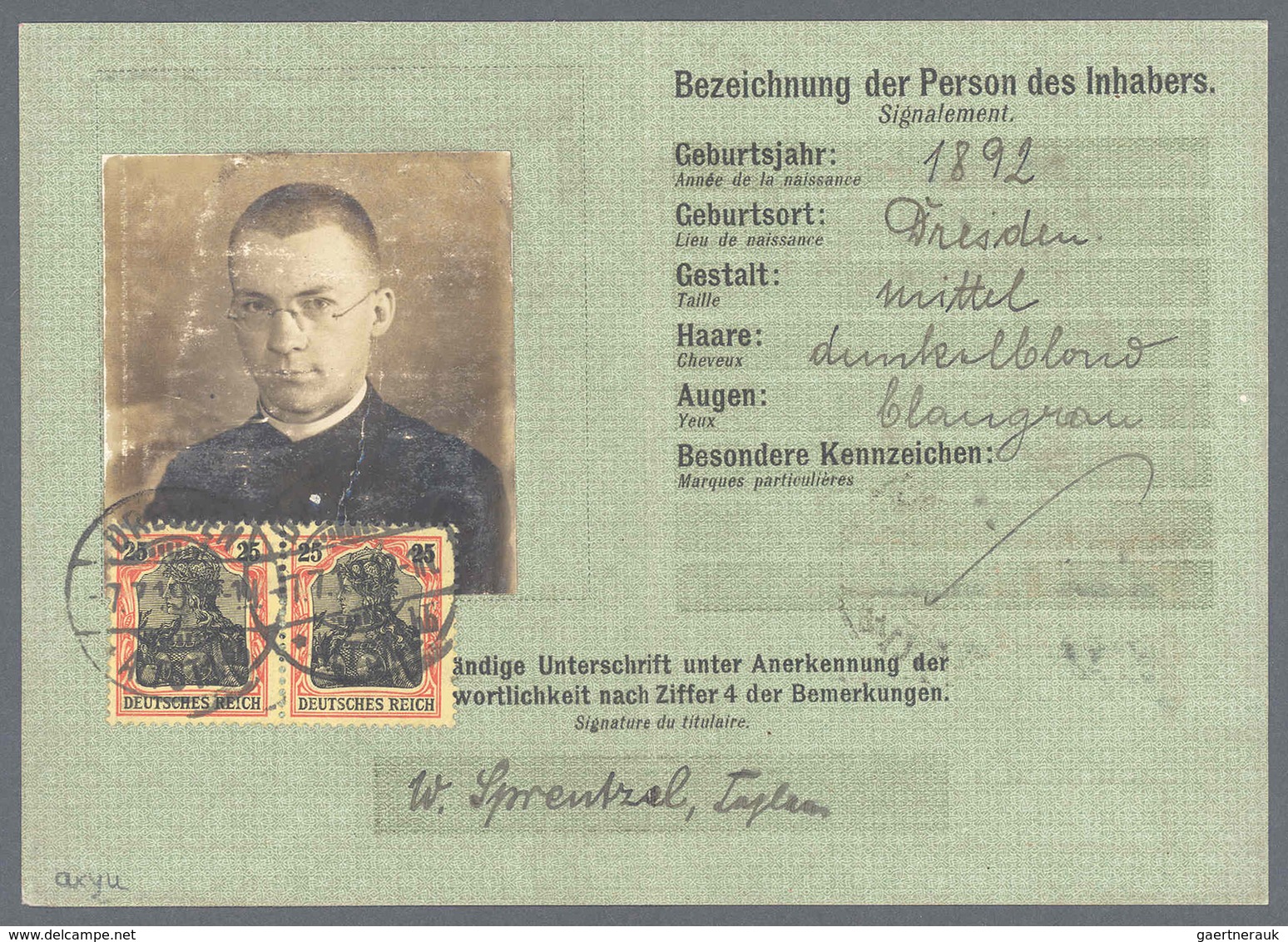 Deutsches Reich - Germania: 1923, Postausweiskarte, Ausgestellt In Dresden, Stpl. 7.7.19, Mit MeF 2x - Unused Stamps