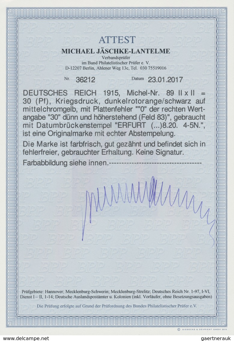 Deutsches Reich - Germania: 1915, 30 Pf. Germania, Kriegsdruck, Dunkelrotorange/schwarz Auf Mittelch - Unused Stamps