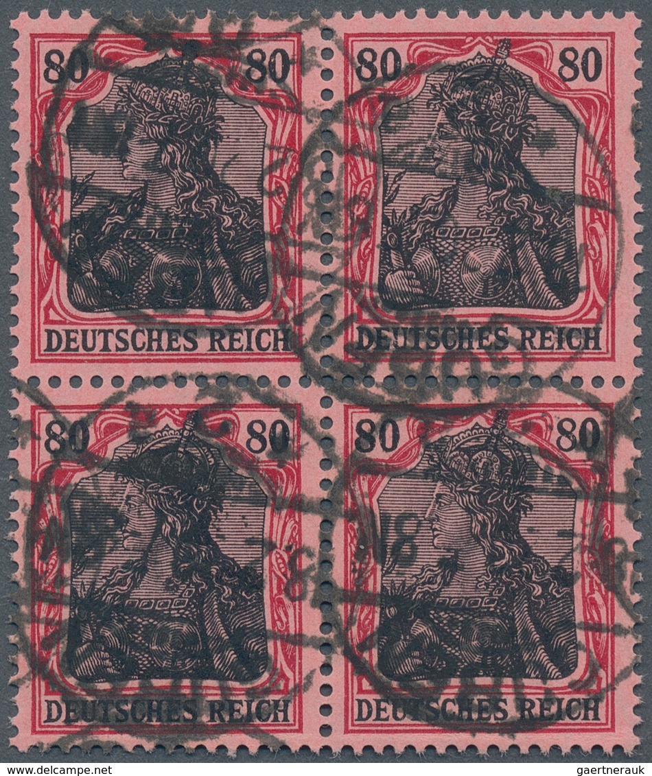 Deutsches Reich - Germania: 1915, 80 Pf Karminrot/rotschwarz/hellrosa Im 4er-Block Einzeln Sauber Ge - Unused Stamps