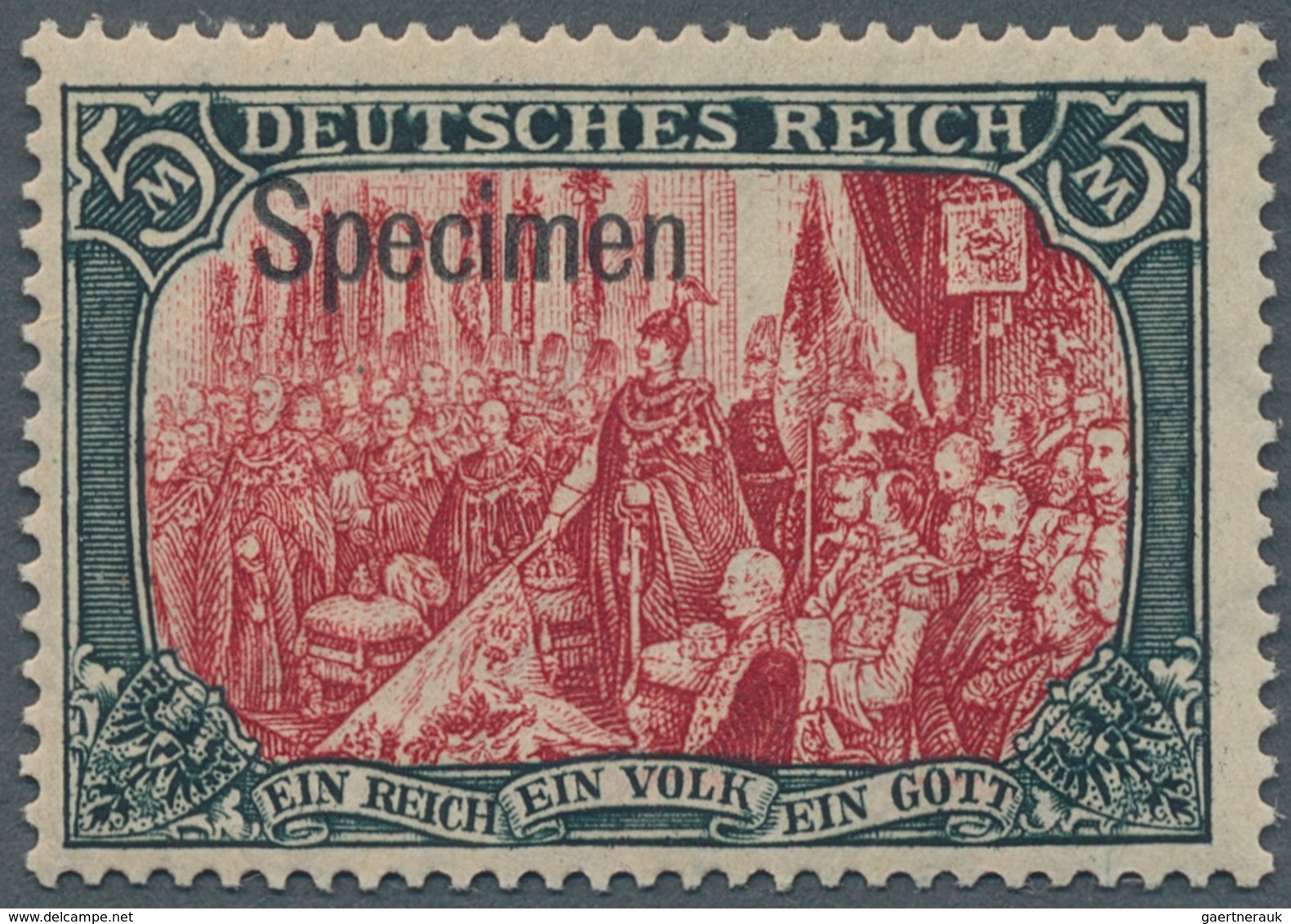 Deutsches Reich - Germania: 1905, 5 M. Grünschwarz/dunkelkarmin, Friedensdruck Mit Mittelstück Gelbl - Unused Stamps