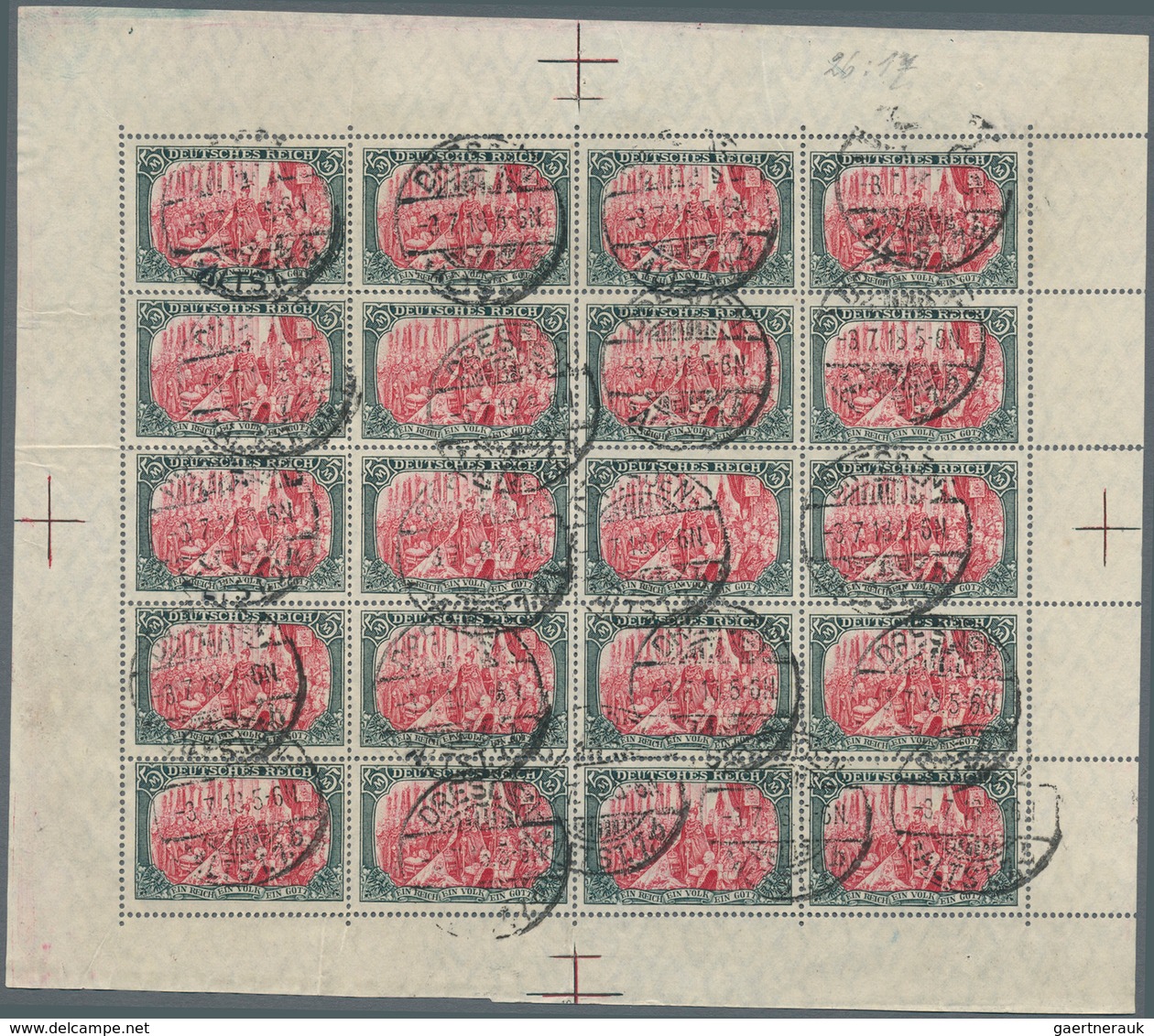 Deutsches Reich - Germania: 1906, Freimarke 5 Mark, 26:17 Zähnungslöcher, Friedensdruck, Grünschwarz - Unused Stamps