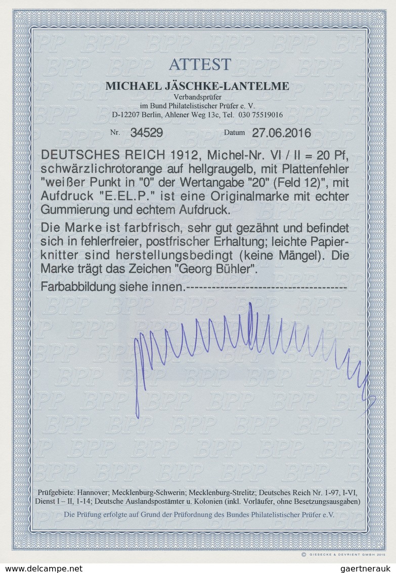 Deutsches Reich - Germania: 1912, Flugpost Rhein-Main 20 Pf Flugmarke "E.EL.P." Mit PLATTENFEHLER "P - Unused Stamps
