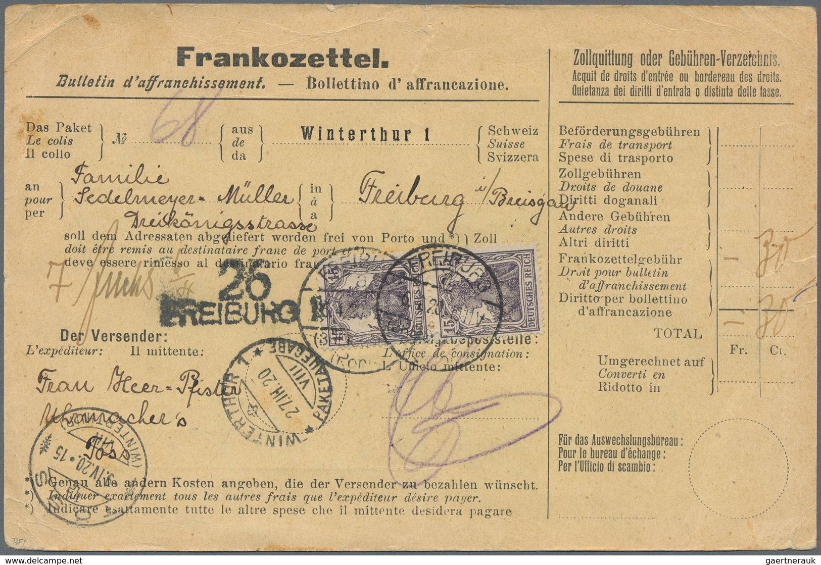 Deutsches Reich - Inflation: 1920, DR 2x 15 Pfg. Als Senkrechtes Paar Auf Amtlichem Franco-Zettel Mi - Covers & Documents