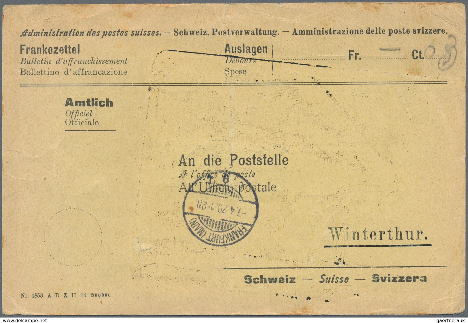 Deutsches Reich - Inflation: 1920, DR 2x 15 Pfg. Als Senkrechtes Paar Auf Amtlichem Franco-Zettel Mi - Briefe U. Dokumente