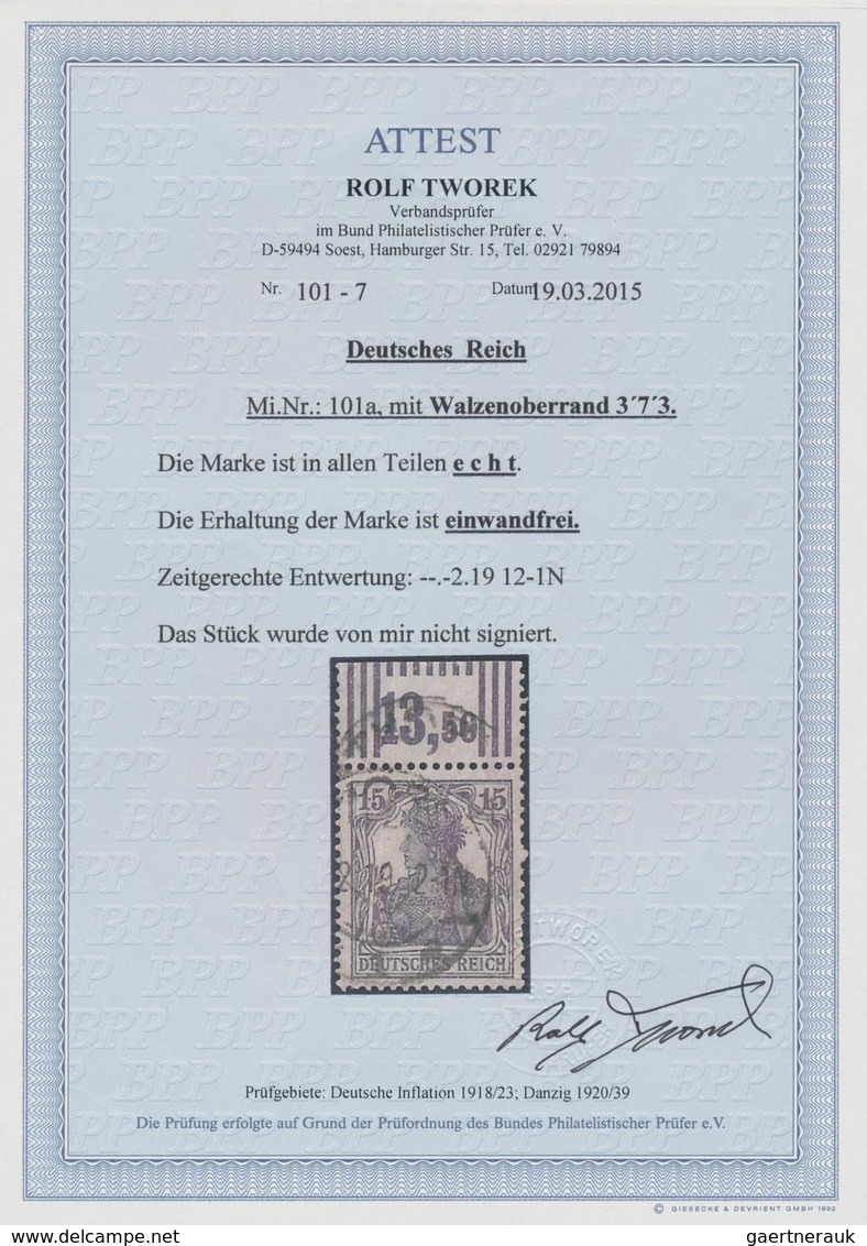 Deutsches Reich - Inflation: 1917, Freimarke Germania, 15 Pf Dunkelviolett Im Walzendruck Vom Oberra - Briefe U. Dokumente