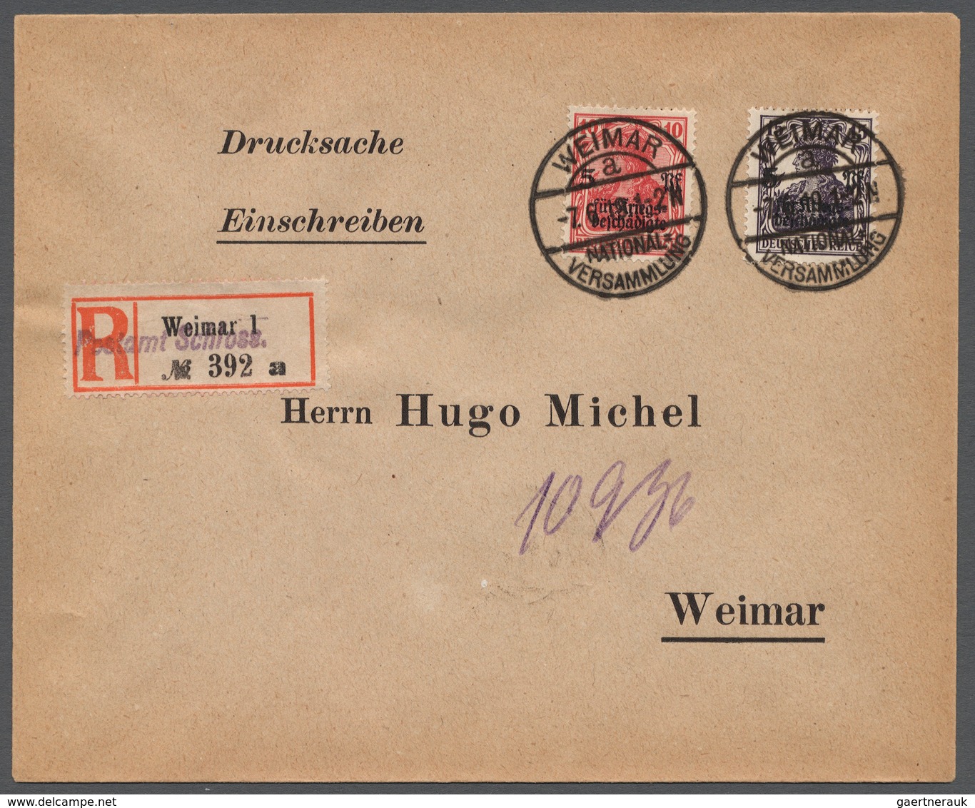 Deutsches Reich - Inflation: 1919, 15 Pf. Kriegsgeschädigte In Seltener Farbe Schwarzviolett Zusamme - Briefe U. Dokumente