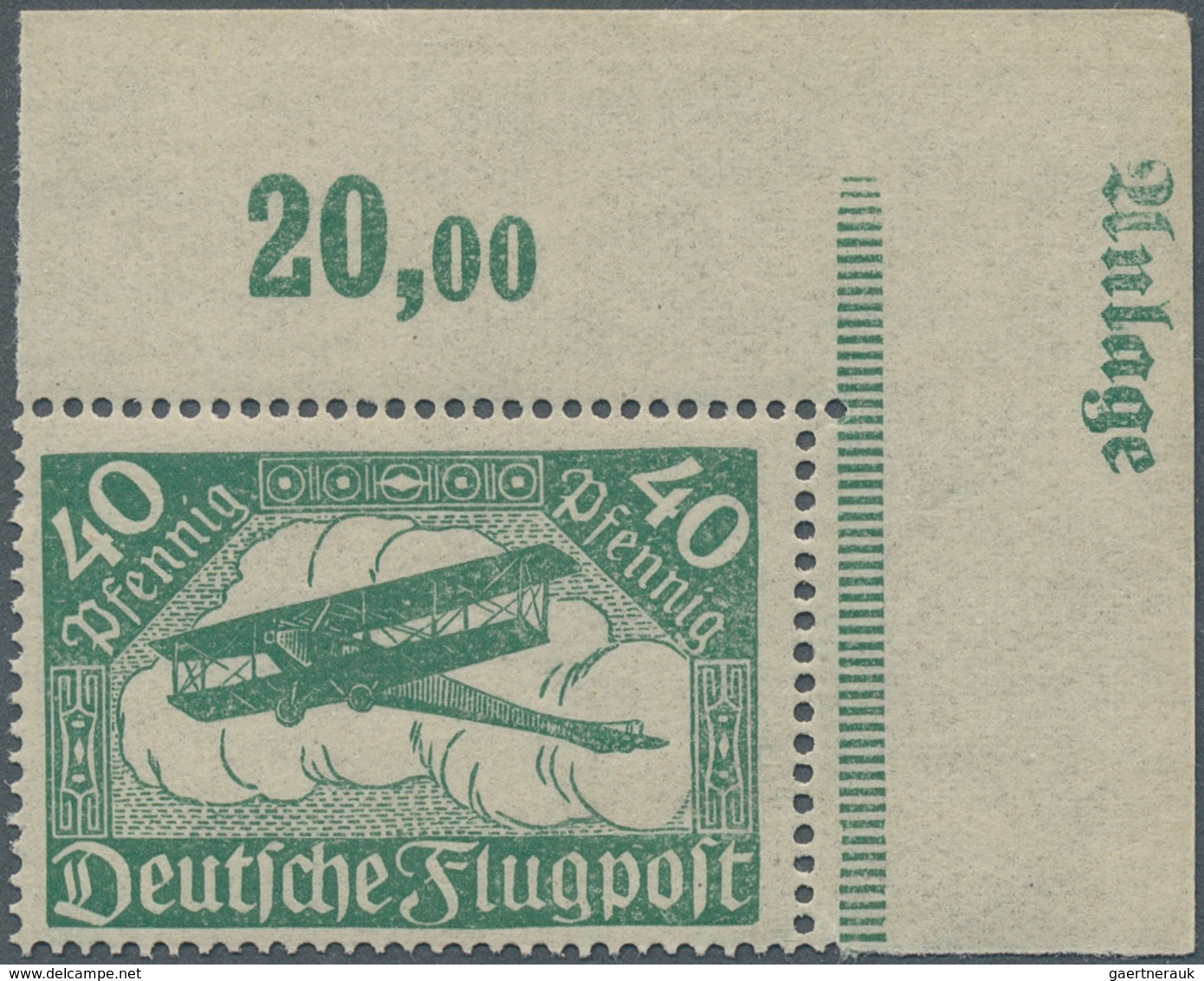 Deutsches Reich - Inflation: 1919, 40 Pfg. Blassgrün, Einwandfrei Postfrisch Aus Der Rechten Oberen - Briefe U. Dokumente