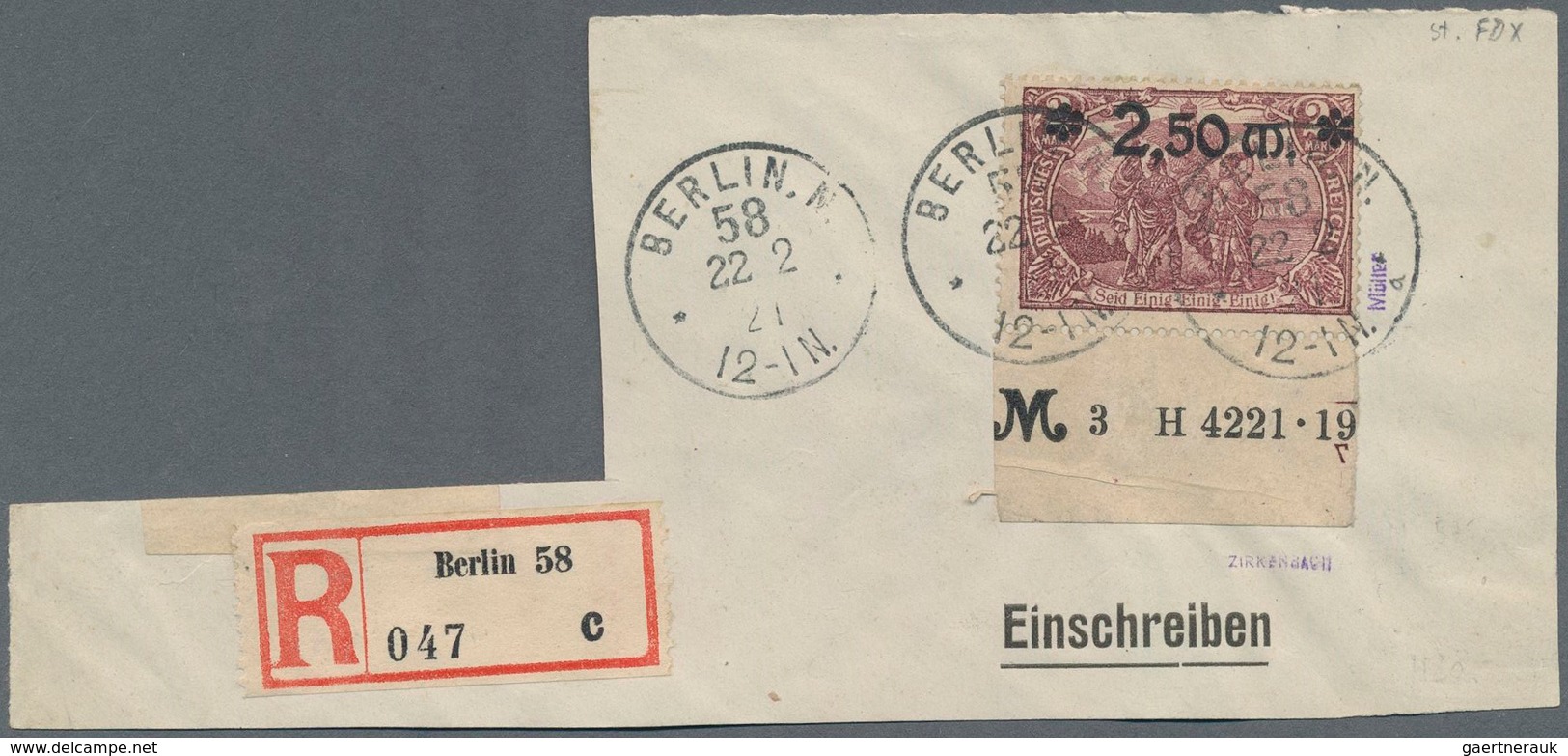 Deutsches Reich - Inflation: 1921. 2,50 Mk Randstück Mit HAN Auf Sehr Schönem R-Briefstück. Signiert - Briefe U. Dokumente
