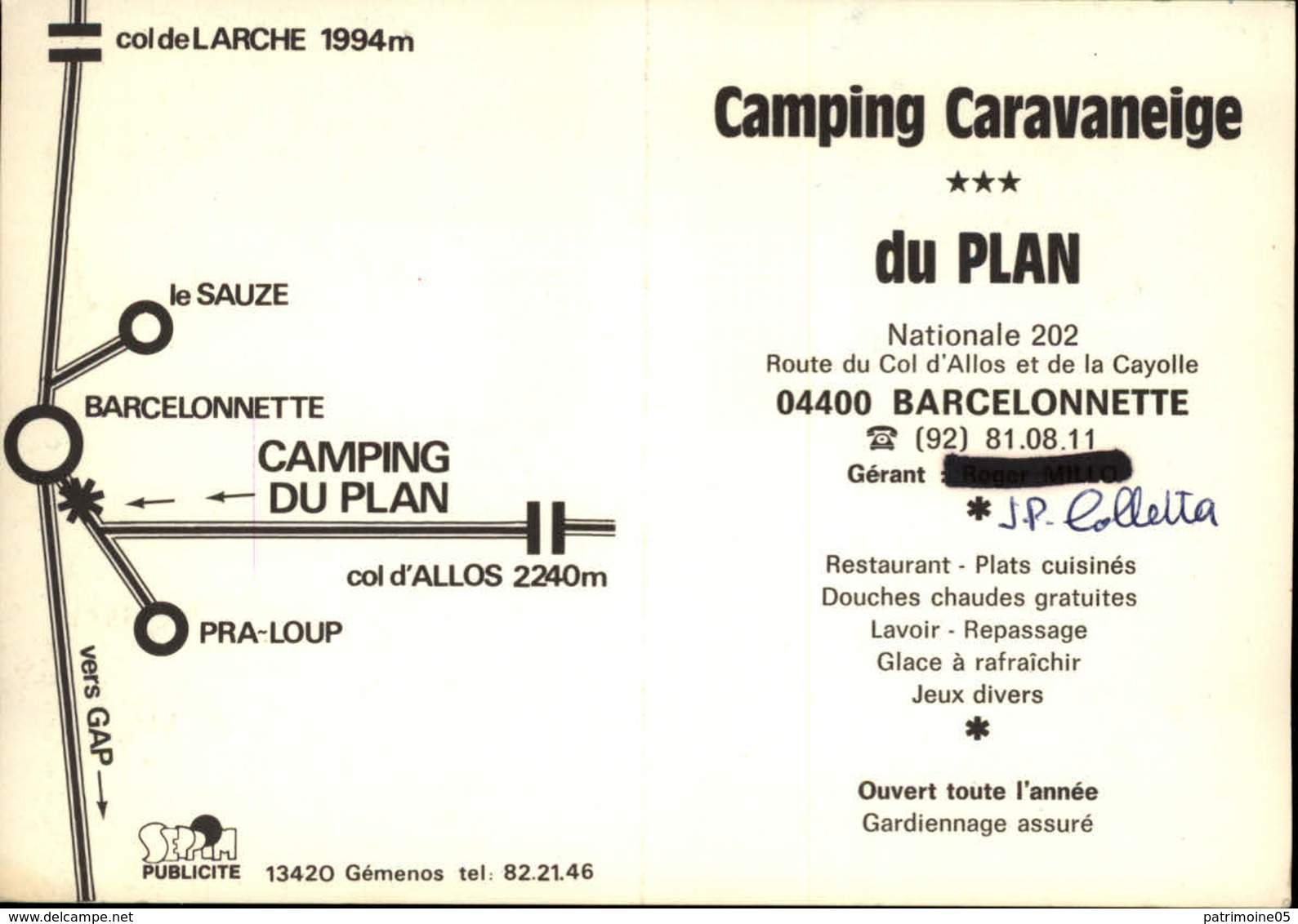 04  BARCELONNETTE   Camping Caravaneige Du PLAN - Barcelonnette