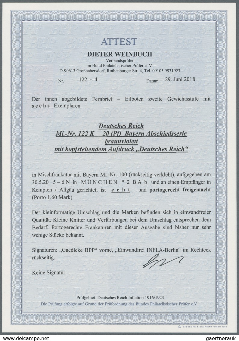 Deutsches Reich - Inflation: 20 Pf Bayern Abschied Mit Kopfstehendem Aufdruck, Insgesamt Sechs (!) E - Lettres & Documents