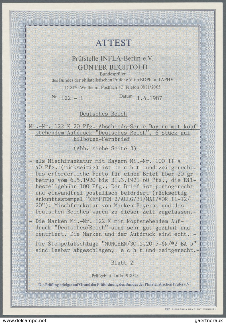 Deutsches Reich - Inflation: 20 Pf Bayern Abschied Mit Kopfstehendem Aufdruck, Insgesamt Sechs (!) E - Briefe U. Dokumente