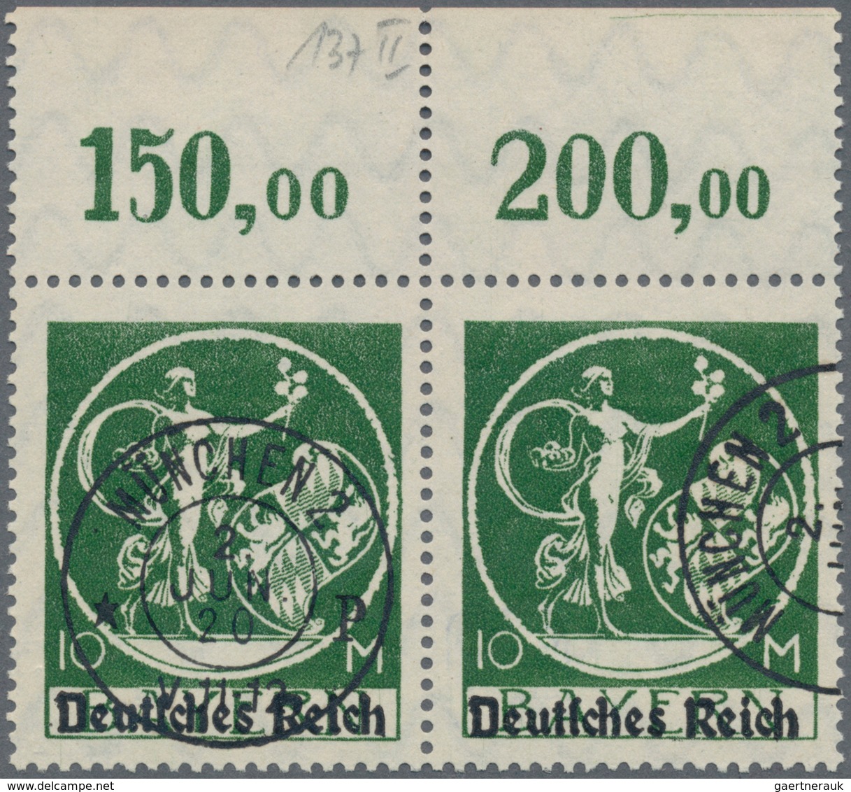 Deutsches Reich - Inflation: 1920, 10 M. Bayern Abschiedsserie Mit Aufdruck "Deutsches Reich" Im Waa - Lettres & Documents