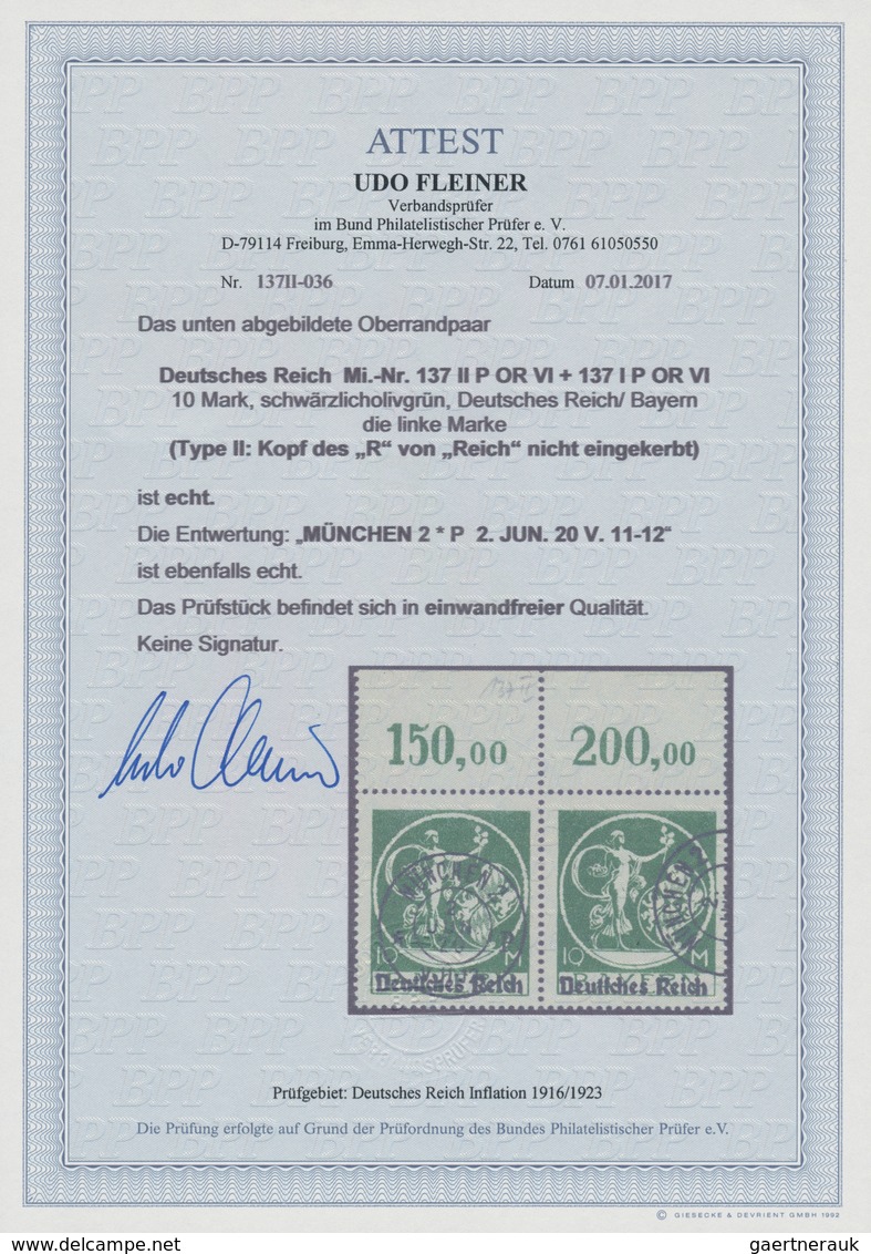 Deutsches Reich - Inflation: 1920, 10 M. Bayern Abschiedsserie Mit Aufdruck "Deutsches Reich" Im Waa - Lettres & Documents