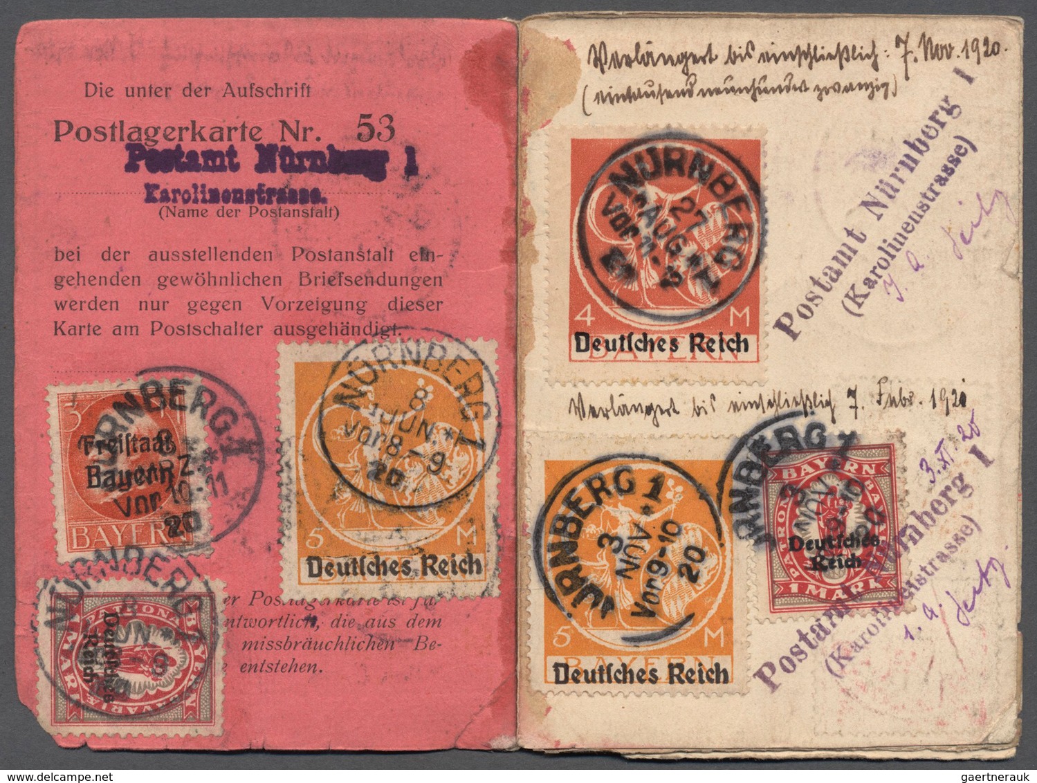 Deutsches Reich - Inflation: 1920/29, POSTLAGERKARTE, Ausgestellt Am 8.3.1920, Mit Stpl. K1 NÜRNBERG - Briefe U. Dokumente
