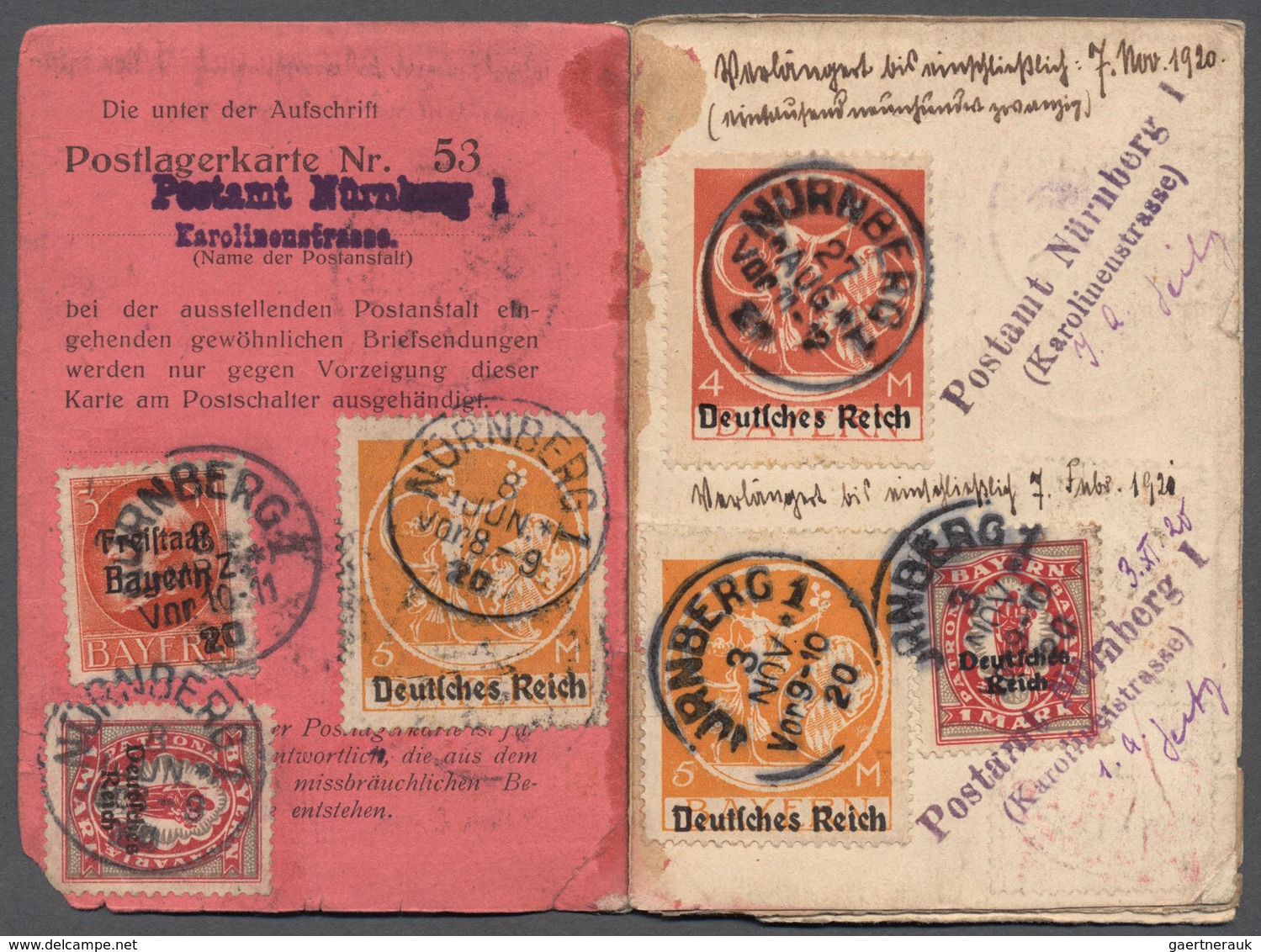 Deutsches Reich - Inflation: 1920/29, POSTLAGERKARTE, Ausgestellt Am 8.3.1920, Mit Stpl. K1 NÜRNBERG - Covers & Documents