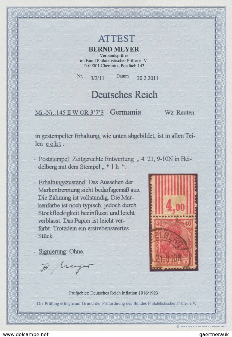 Deutsches Reich - Inflation: 1920, Germania 40 Pf. Rot, Type II, Gestempeltes Oberrandstück Mit Der - Lettres & Documents