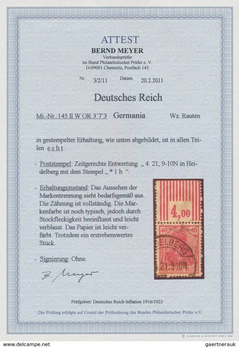 Deutsches Reich - Inflation: 1920, Germania 40 Pf. Rot, Type II, Gestempeltes Oberrandstück Mit Der - Covers & Documents