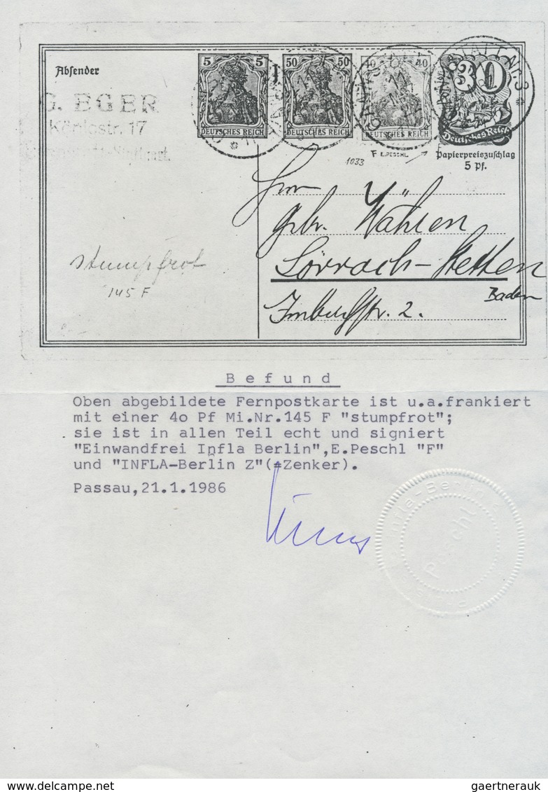 Deutsches Reich - Inflation: 1920: 40 Pfg Germania In Fehlfarbe Blassrot Bzw. Stumpfrot Auf 30 Pfg P - Lettres & Documents