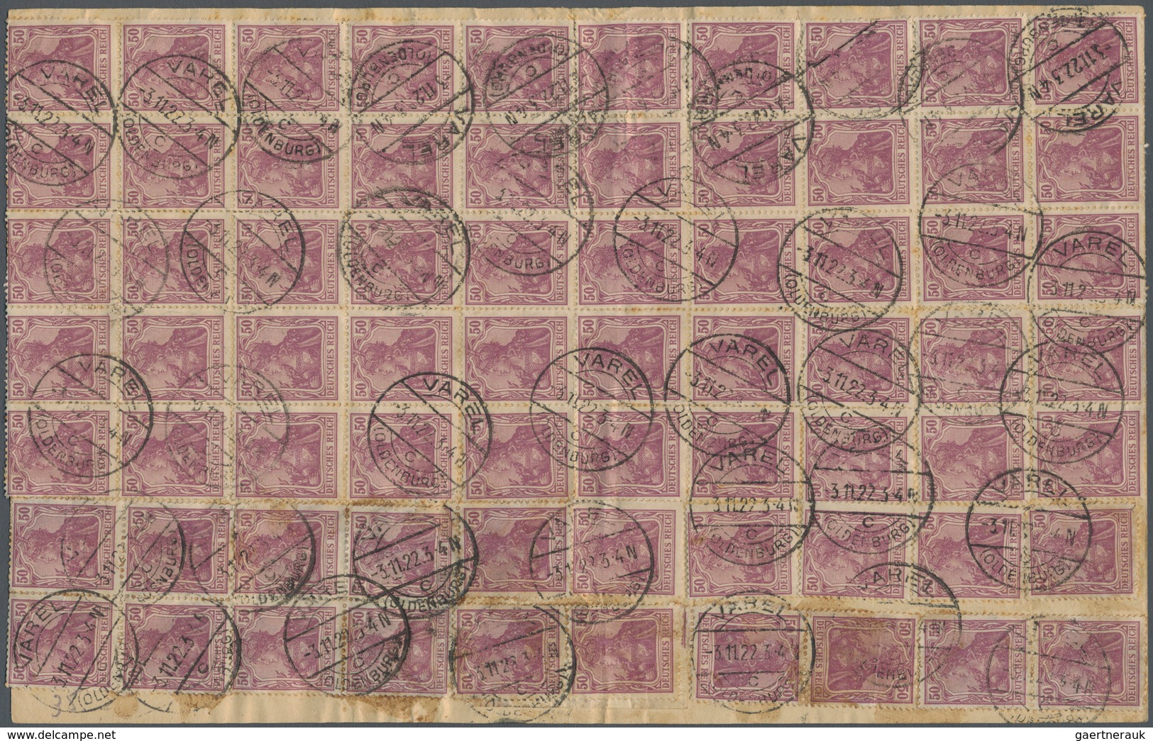 Deutsches Reich - Inflation: 1922. Telegramm "Varel 3.11.22" Mit 70x 50 Pf Germania Und 3x 10 M Post - Covers & Documents