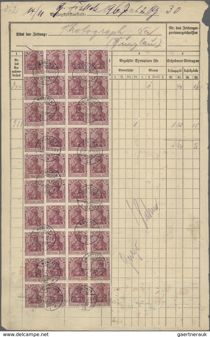 Deutsches Reich - Inflation: 1920, 40 X 75 Pf Schwärzlichrosalila Germania, Wz.1, 36 X 75 Pf Lilarot - Covers & Documents