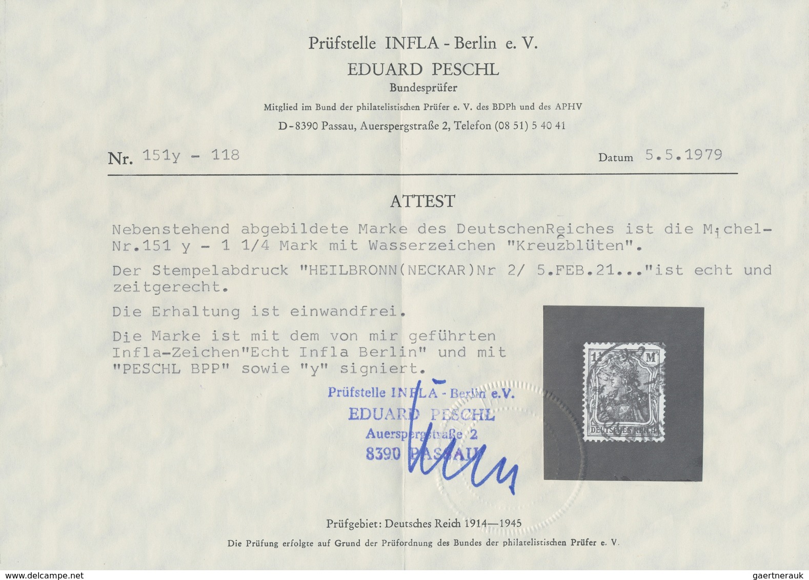Deutsches Reich - Inflation: 1920, 1 1/4 M Mit Vierpaß-Wasserzeichen Sauber Gestempelt Heilbronn/Nec - Lettres & Documents