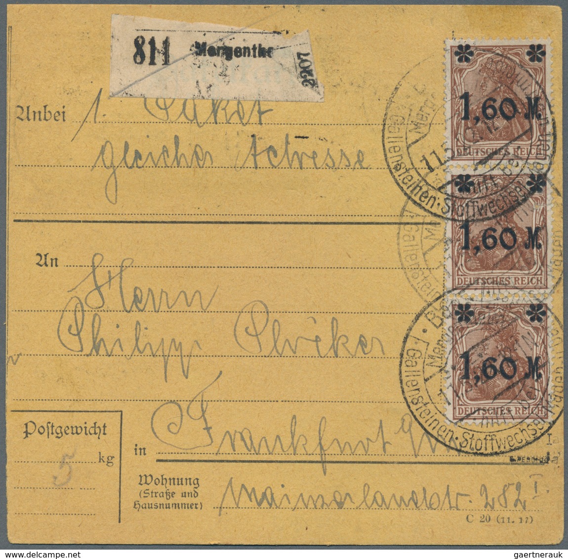 Deutsches Reich - Inflation: 1921, 1,60 M. Auf 5 Pfg. Mit PF "Mim Aufdruck Tiefstehend", Im Paar Mit - Lettres & Documents