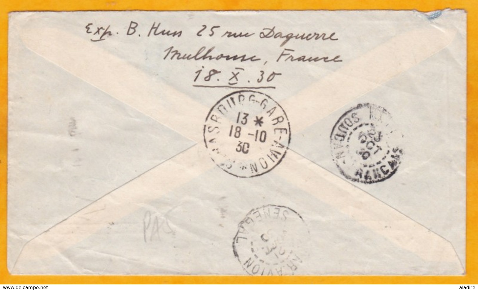 1930 - Enveloppe Aéropostale De Mulhouse, Haut Rhin, France Vers Kati, Soudan Français, AOF, Aujourd'hui Mali - 1960-.... Briefe & Dokumente