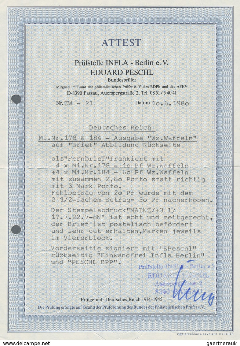 Deutsches Reich - Inflation: 1922. 10 Pfg. Ziffern Und 60 Pfg. Arbeiter Je Im 4er-Bl. Auf Unterfrank - Lettres & Documents