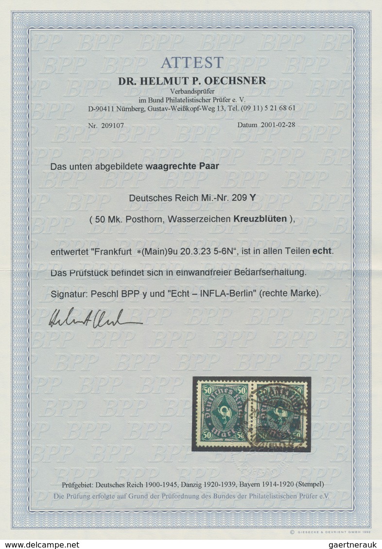 Deutsches Reich - Inflation: 1923. 50 Mark Posthorn Im Waagrechten Paar Mit Sehr Seltenem Wz. KREUZB - Lettres & Documents