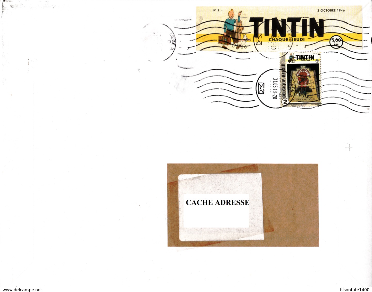 Belgique : Enveloppe Tintin Avec Timbres Tintin. - Autres & Non Classés