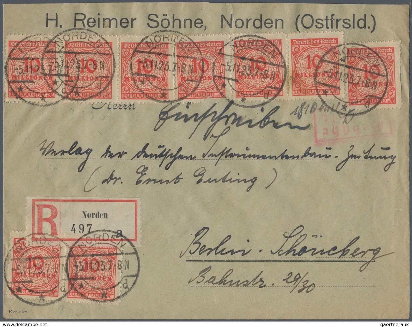 Deutsches Reich - Inflation: 1923, 5.11., Korbdeckel 10 Mio Durchstochen, 19 Stück Vorder- Bzw. Rück - Lettres & Documents