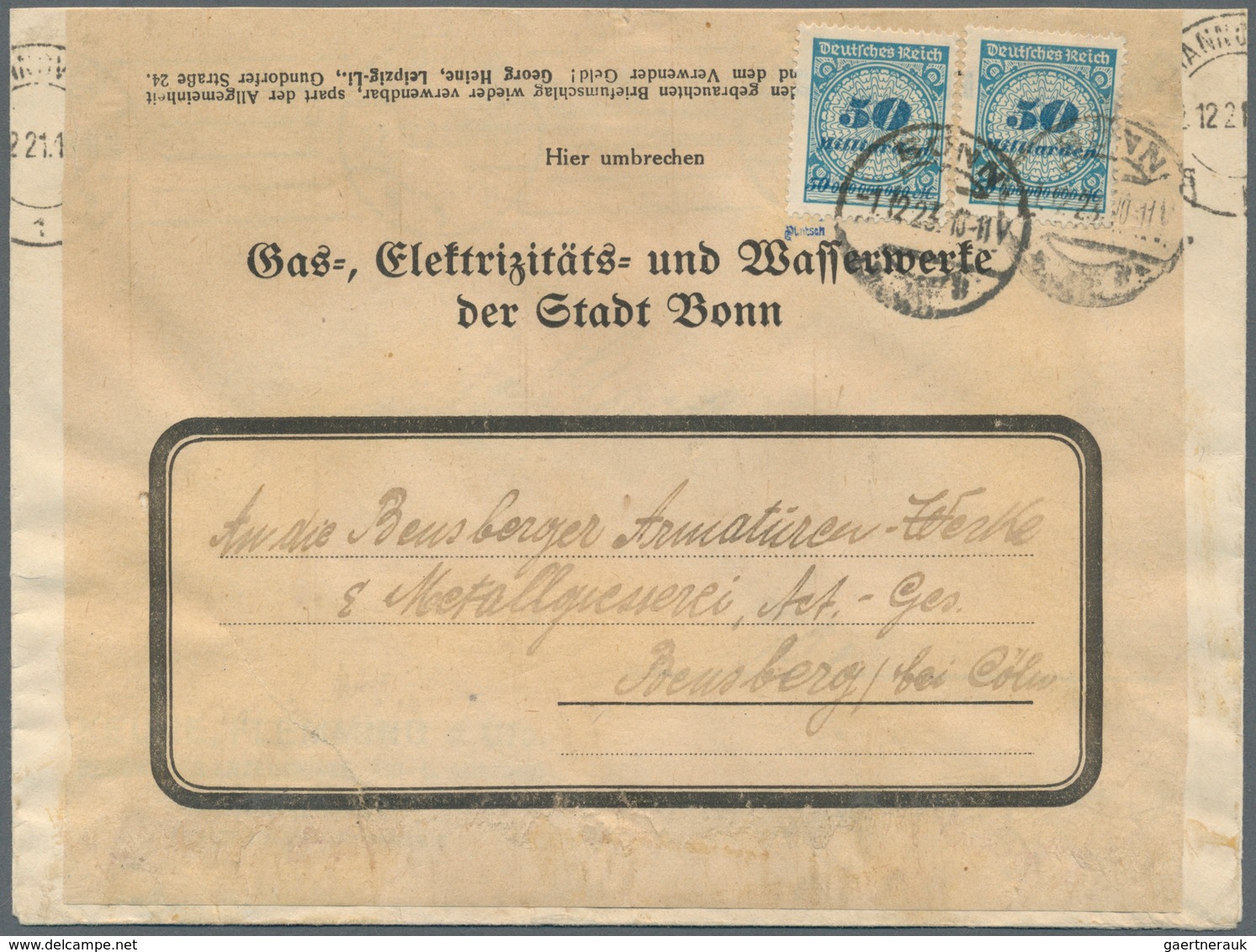 Deutsches Reich - Inflation: 1923, 50 Mrd. Rosetten-Zeichnung Als Mehrfach-Frankatur Auf Portogerech - Covers & Documents