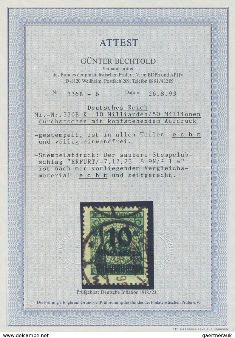 Deutsches Reich - Inflation: 1923, 10 Milliarden Auf 50 Millionen Schwärzlicholivgrün, Durchstochen - Briefe U. Dokumente