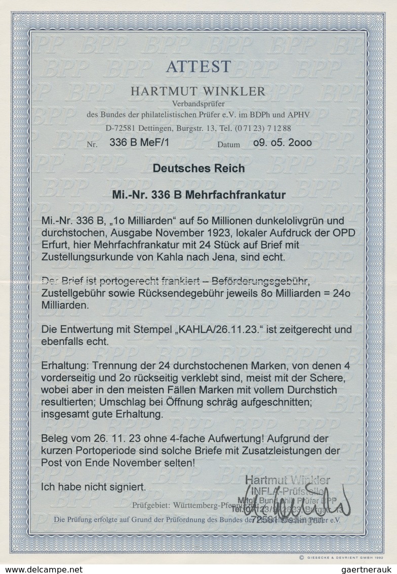 Deutsches Reich - Inflation: 19232, 10 Mr. Dunkelolivgrün, 24 Stück, Als MeF Auf Zustellungsurkunde, - Covers & Documents