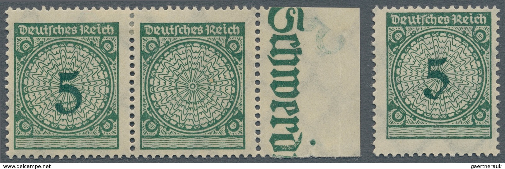 Deutsches Reich - Weimar: 1923, Rentenpfennig 5 Pfg. Grün: Waagerechtes Paar Vom Rechten Bogenrand M - Neufs