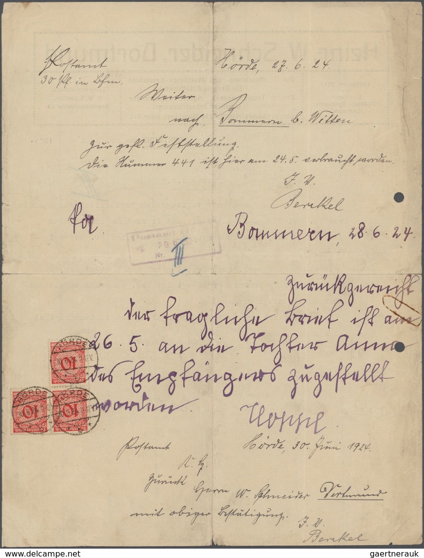Deutsches Reich - Weimar: 1923, 10 Pfg. Rentenpfennig (3) Mit Stempel "HÖRDE 20.6.24" Innen Auf Lauf - Unused Stamps