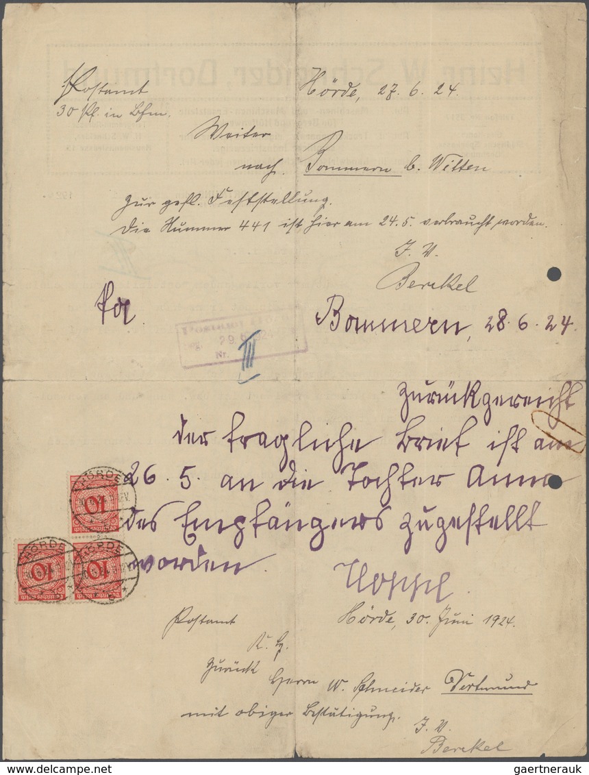 Deutsches Reich - Weimar: 1923, 10 Pfg. Rentenpfennig (3) Mit Stempel "HÖRDE 20.6.24" Innen Auf Lauf - Ungebraucht